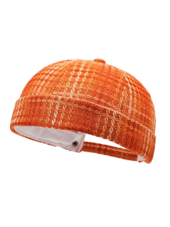 Linen Like Texture Beanie, Adjustable No Brim Cap, Unisex Casual Headwear, Light Soft Comfortable Close Fit Hat for Outing Leisure Home Wear Simple Retro All Season Fashion Headgear,Orange