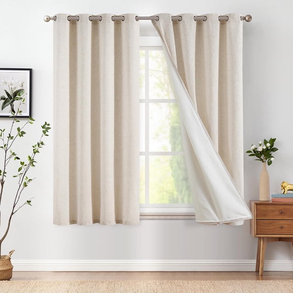 Linen Lined Curta63 Inch Length For Living Room Darkening Bathroom Window Beige Short Drapes Kichen 50 Wide Farmhouse With Grommet Top 2 Panel Set