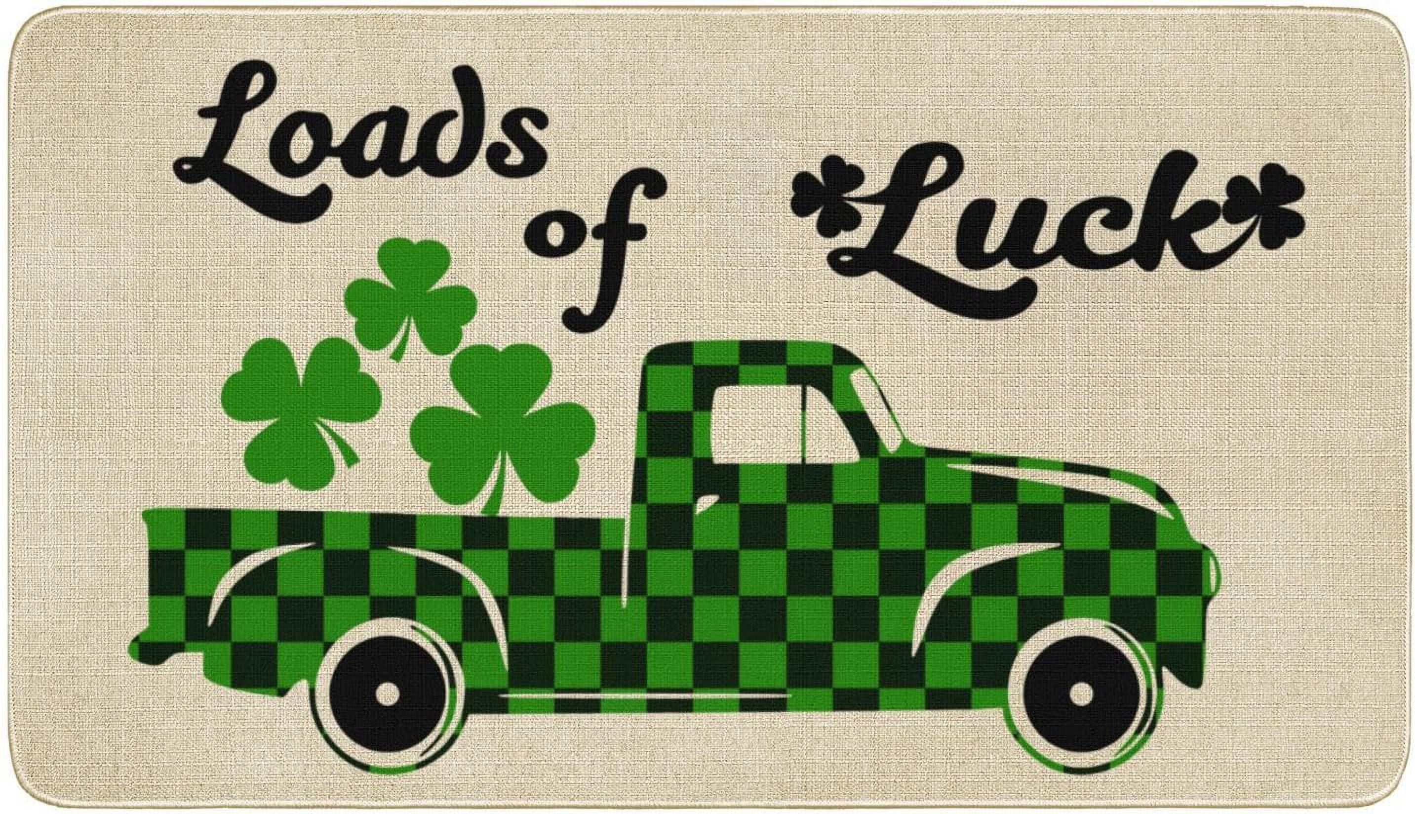 Linen Loads of Luck Door Mat St.Patrick''s Day Rug Indoor and Outdoor Front Entrance Doormat Home Decor Heavy Rubber Backing for Non Slip, 30" X 17"