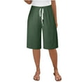 thumbnail image 1 of Linen Long Shorts for Women Summer Casual with Pockets Knee Length Tie Elastic Waist Beach Wide Leg Shorts (XL, Green), 1 of 6