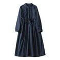 thumbnail image 1 of Linen Long Sleeve Dress for Women Retro Oversized Shirt Dreses Old Womens Casual Button Down Long Dresses, Navy, M, 1 of 7
