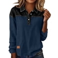 thumbnail image 1 of Linen Long Sleeve Shirt Women Button up Fashion Top Patchwork Collared Shirt Casual Drop Shoulder Tops Summer Trendy Outfits, 1 of 7