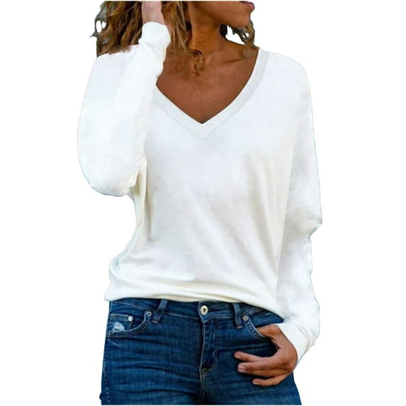 Linen Long Sleeve Shirt Women Plus Sweatshirt Clearance Solid V Neck Long Sleeve Casual Versatile Sweatshirts