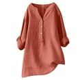 thumbnail image 1 of Linen Long Sleeve Shirts Women Juebong Summer Linen Tunic Tops Plus Size Blouse Shirts Casual Loose Cotton Linen Cotton Linen Tshirt Tops 3/4 Roll Sleeve V Neck Tunic Tees Trendy Blouses, 1 of 5