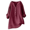 thumbnail image 1 of Linen Long Sleeve Shirts Women Juebong Summer Linen Tunic Tops Plus Size Blouse Shirts Casual Loose Cotton Linen Cotton Linen Tshirt Tops 3/4 Roll Sleeve V Neck Tunic Tees Trendy Blouses, 1 of 4