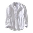 thumbnail image 1 of Linen Long Sleeve Tops for Men Fall Winter Casual Half Button Plain Pullover Blouses Solid Color Comfy Shirt (XL, White), 1 of 4