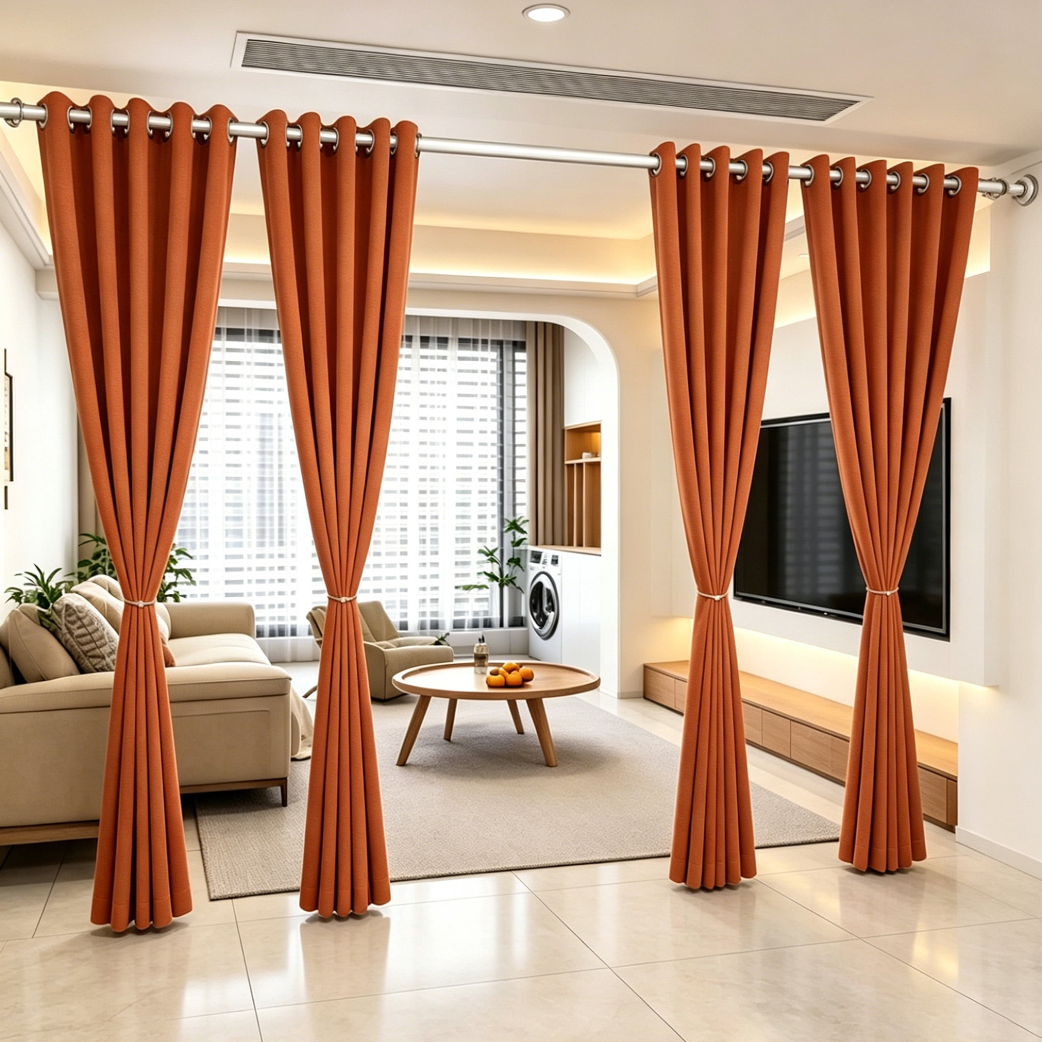 Linen Look,100% Blackout Curtain,For Living Room Bedroom,4 Panels ...
