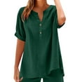 thumbnail image 1 of Linen Look Blouse for Women, Casual Short Sleeve V-Neck Top, Breathable Loose Fit Shirt for Summer, 1 of 5