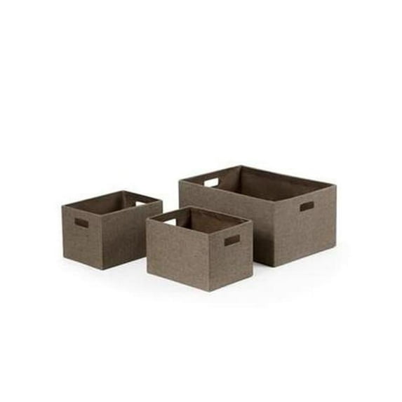Linen Look Covered Cardboard Rectangle Storage Bins, Taupe - Set of 3
