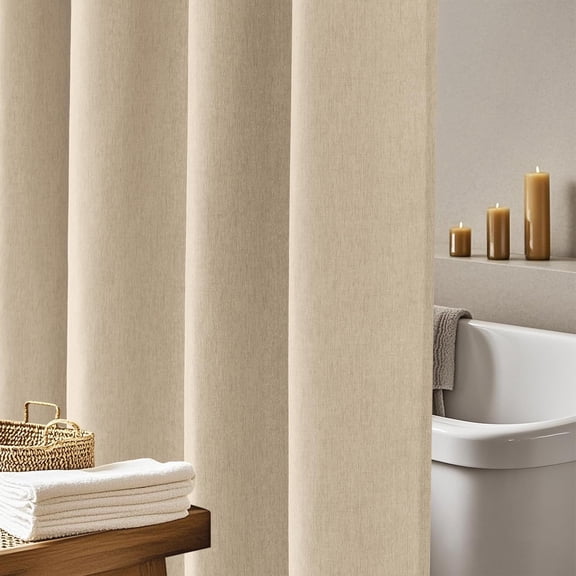 Linen Look Farmhouse Thick Fabric Shower Curtain Brown, Faux Linen Textured Country Rustic Shower Curtains Water-Resistant, 72 x 72 Inch Tan Taupe Heavyweight Shower Curtain for Bathroom Hotel