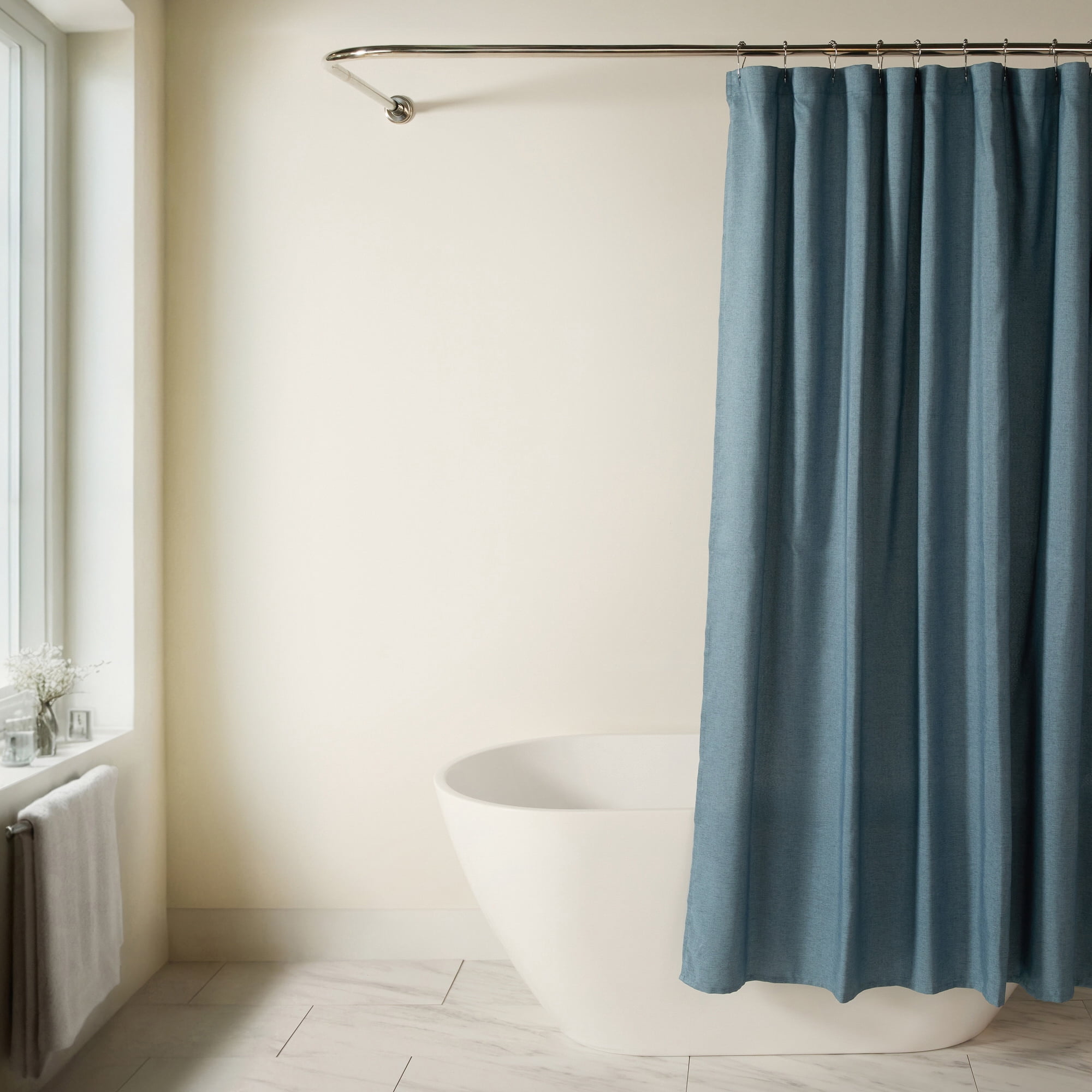 Linen-Look Polyester Shower Curtain in Essential Colors