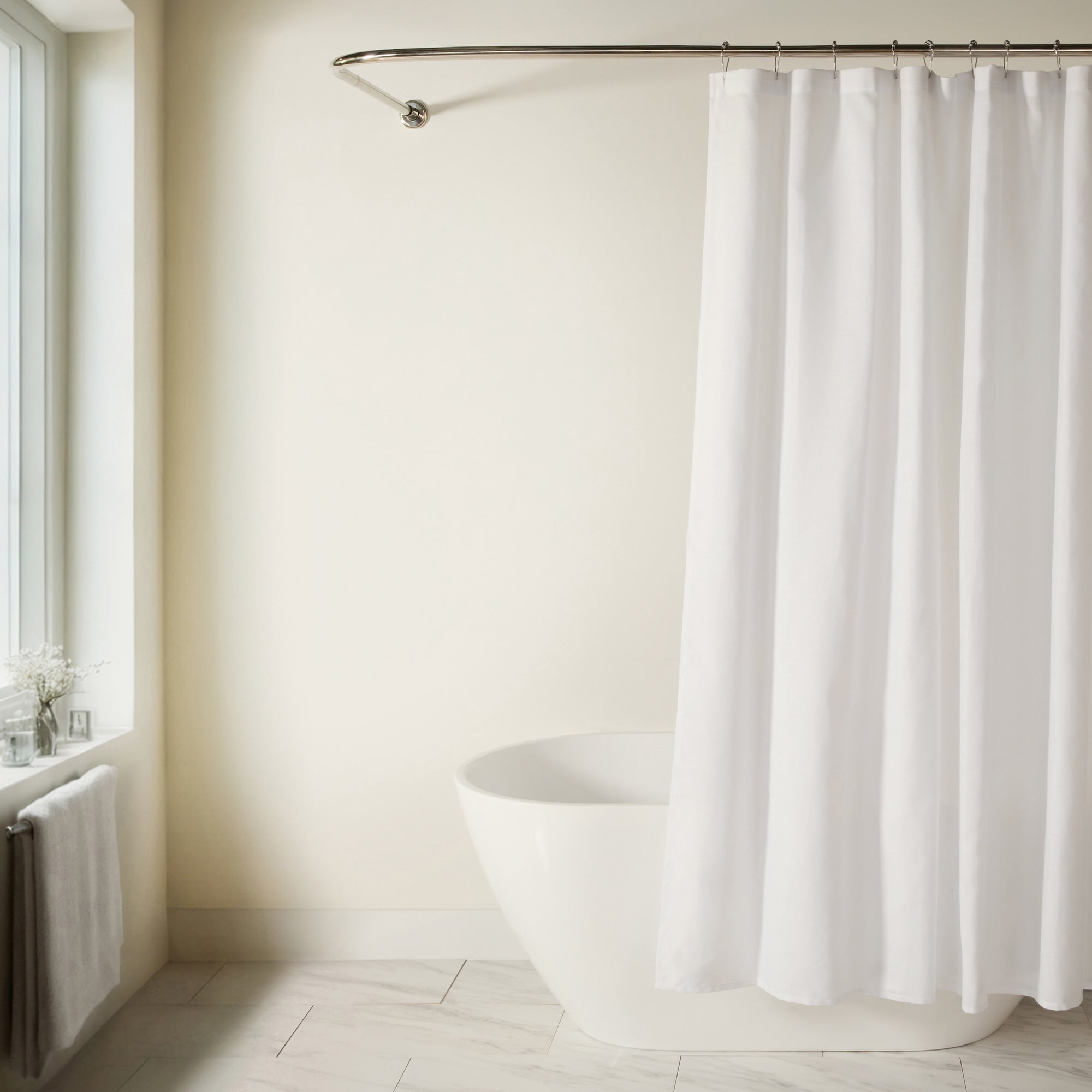 Linen-Look Polyester Shower Curtain in Essential Colors