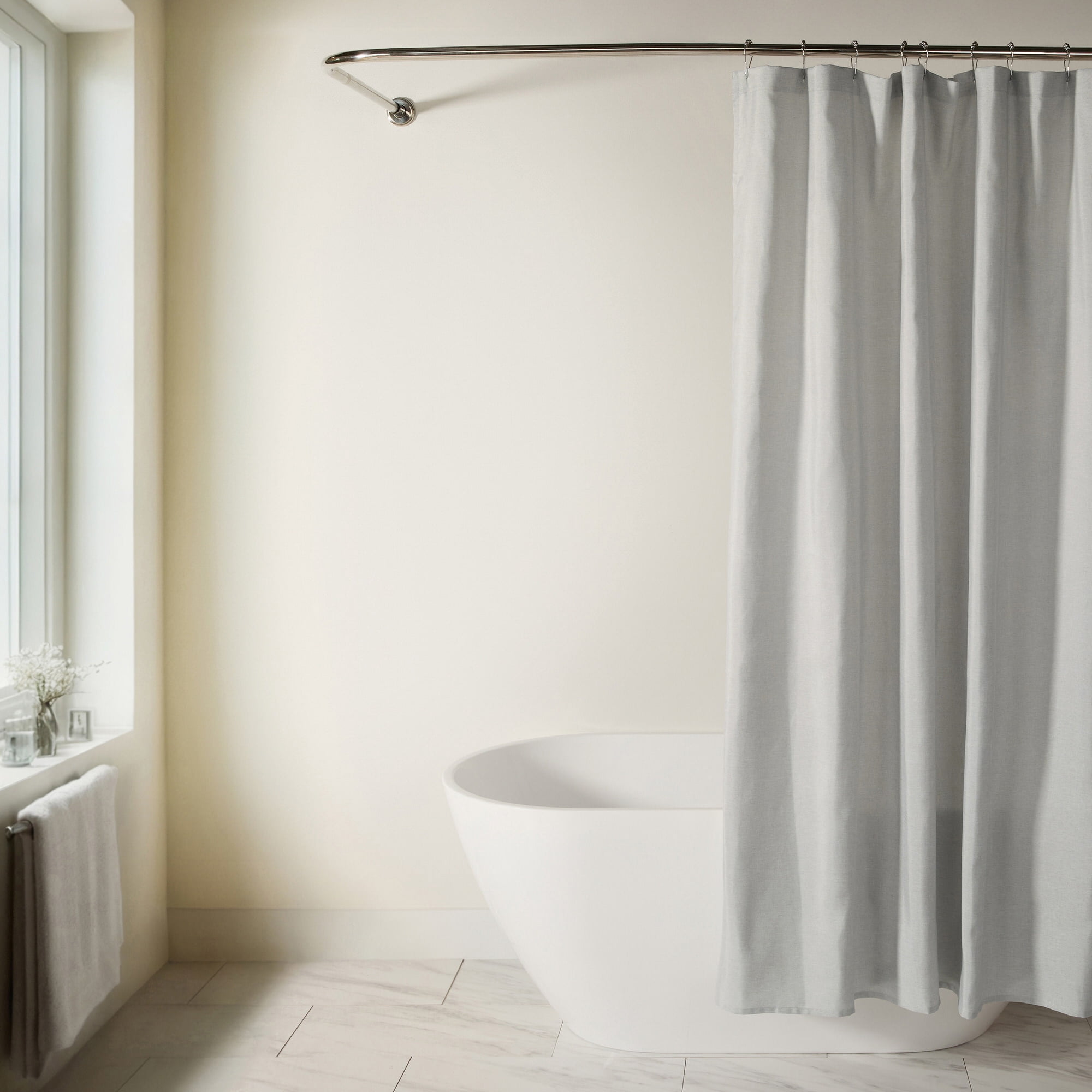 Linen-Look Polyester Shower Curtain in Essential Colors