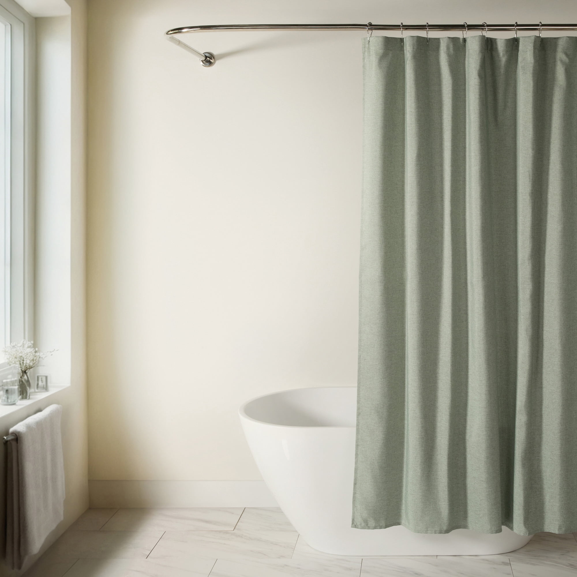 Linen-Look Polyester Shower Curtain in Essential Colors