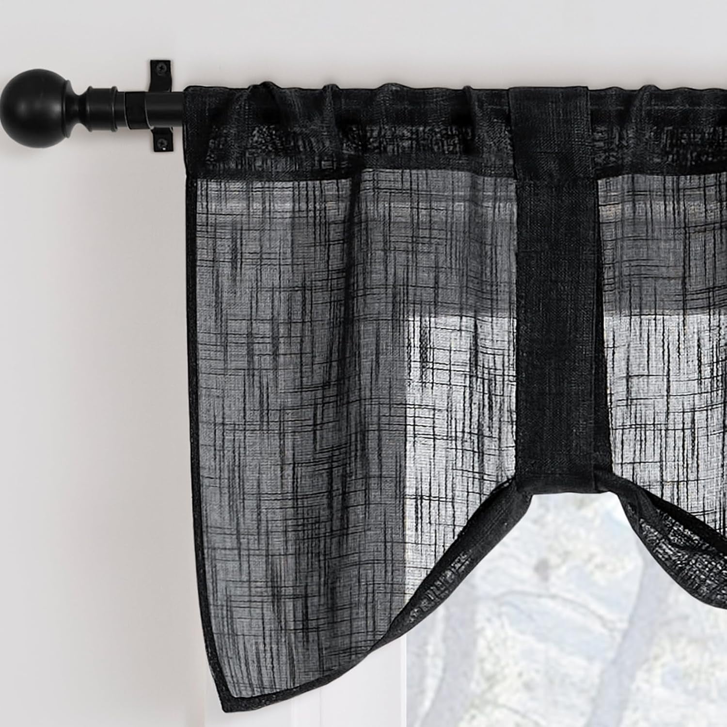 Linen Look Tie Up Valance Curtain, Semi Sheer Balloon Valence for Home ...