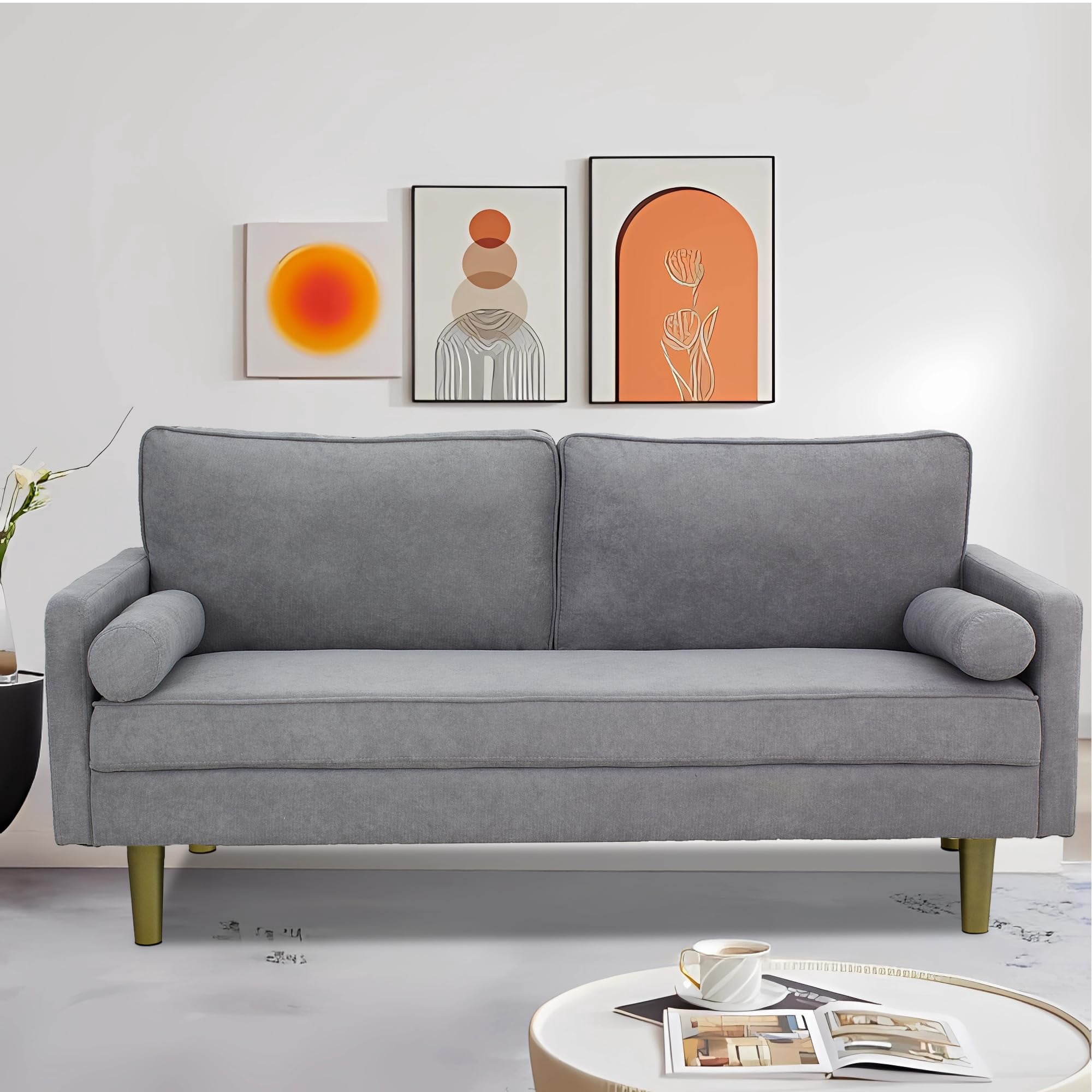 Linen Loveseat Sofa with Two Side Storage Pockets,Modern Small Love ...