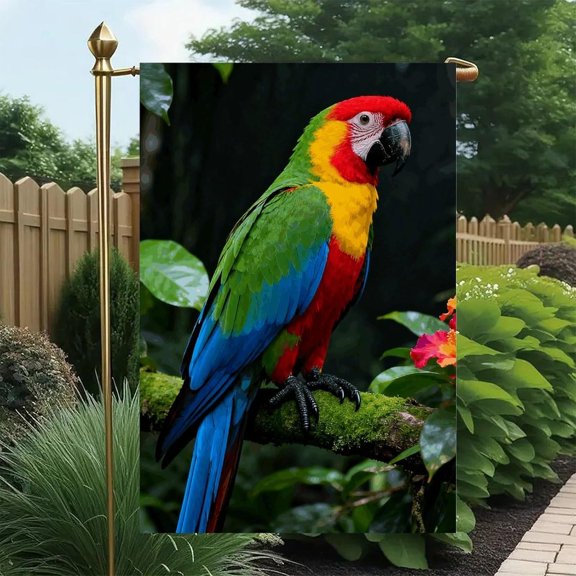 Linen Macaw Parrot Garden Flag 12x18 Inch Single-Sided Weatherproof Seasonal Yard Banner Outdoor Decor for Patio Porch Lawn