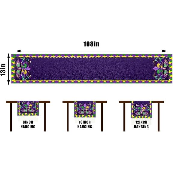 Linen Mardi Gras Table Runner New Orleans Brazi Carnival Tablecloth Fat Tuesday Mardi Gras Decorations and Supplies for Home Kitchen Table-13.8×108''''