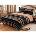 thumbnail image 1 of Linen Mart Southwest Aztec Sherpa Borrego Fleece Blanket - 3 Piece Set (Tan, King), 1 of 4