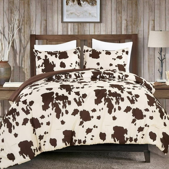 Linen Mart Southwestern Rustic Cowhide Soft Puffy Brushed Microfiber All Seasons Comforter Set - 3 Piece Set (Twin)