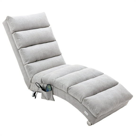 Linen Massage Chaise Lounge Indoor Chair, Electric Recliner Chair Sleeper Chair Upholstered Lounge Sofa with 5 Model & 2 Intensity Levels, Modern Long Lounger for Office Living Room, Light Grey