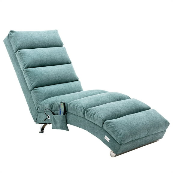 Linen Massage Chaise Lounge Indoor Chair, Electric Recliner Chair Sleeper Chair Upholstered Lounge Sofa with 5 Model & 2 Intensity Levels, Modern Long Lounger for Office Living Room, Teal