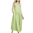 thumbnail image 1 of Linen Maxi Dress for Women Solid Loose Comfy Sleeveless Long Beach Dress Casual V-Neck Pleated Flowy Summer Sundresses, 1 of 7