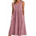thumbnail image 1 of Linen Maxi Dresses for Women Casual V-Neck Loose Long House Dress Sleeveless Trendy Vacation Beach Sundress with Pockets, 1 of 5