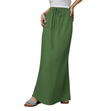 Linen Maxi Skirts For Women, Women's Casual High Waisted Solid / Printed Long Maxi Skirt