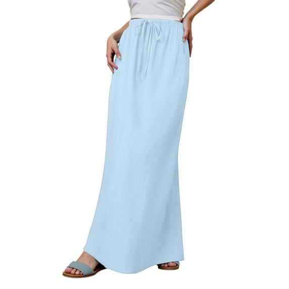 Linen Maxi Skirts For Women, Women's Casual High Waisted Solid / Printed Long Maxi Skirt