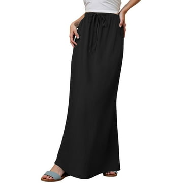 Linen Maxi Skirts For Women, Women's Casual High Waisted Solid / Printed Long Maxi Skirt