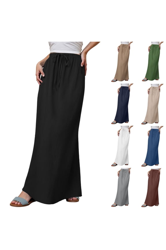 Linen Maxi Skirts For Women Trendy Summer Comfy Drawstring Waist A Line Skirts Cute Vacation Boho Long Flowy Skirts Sequin Midi Skirt Plaid Skirt Twill on Midi Skirt Maternity Skirts for Women Pleated