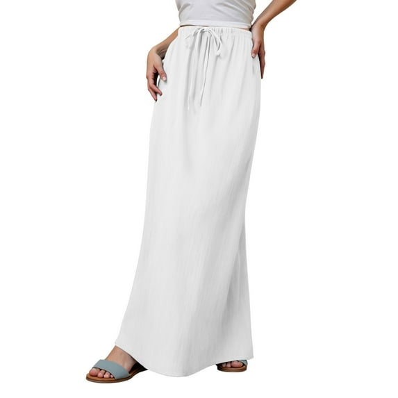 Linen Maxi Skirts For Women Trendy Summer Comfy Drawstring Waist A Line Skirts Cute Vacation Boho Long Flowy Skirts Women's Short Skirt Rhinestone Skirt And Plaid Skirt Silk Mini Skirt Dog Skirt Girls