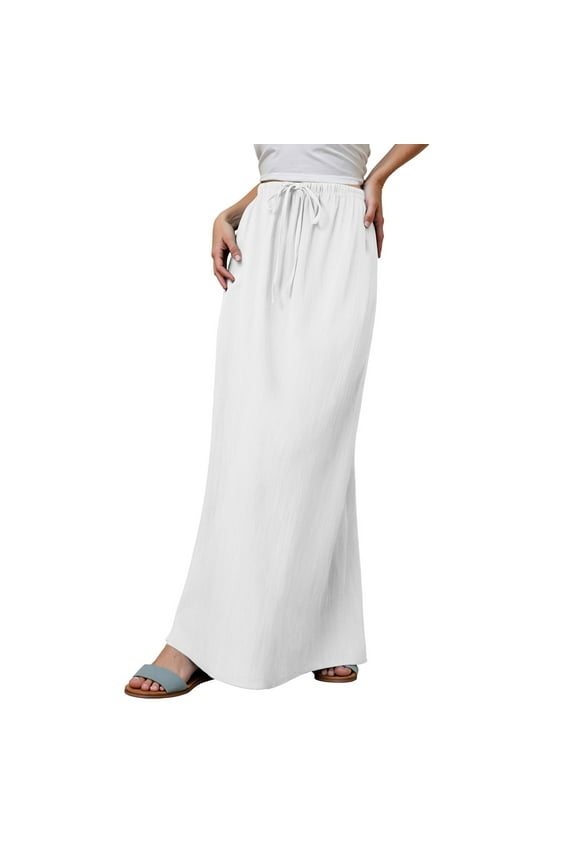 Linen Maxi Skirts For Women Trendy Summer Comfy Drawstring Waist A Line Skirts Cute Vacation Boho Long Flowy Skirts Women's Short Skirt Rhinestone Skirt And Plaid Skirt Silk Mini Skirt Dog Skirt Girls