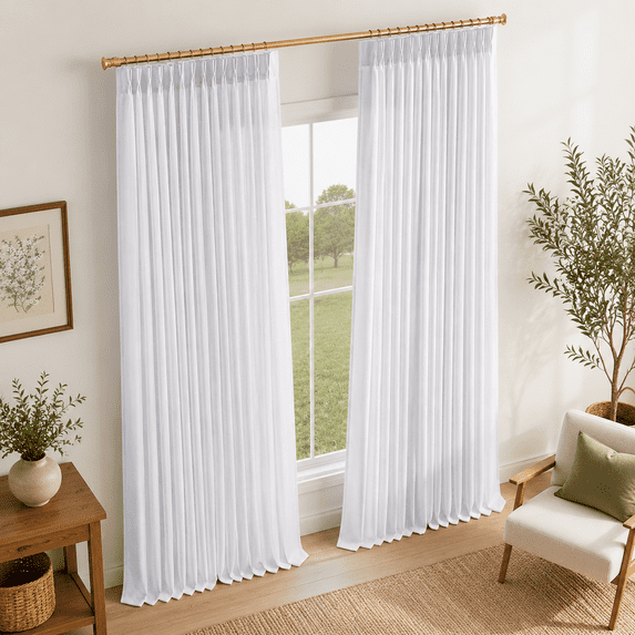 Linken Roo Linen Memoryed Shaped 96 Inches Long Pinch Pleated Curtafor Living Room ...
