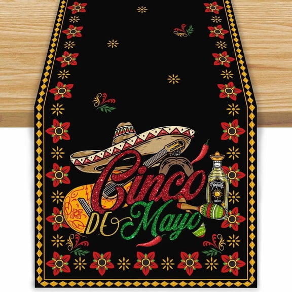 Linen Mexican Cinco De Mayo Table Runner Cinco De Mayo Party Decorations Favors Decor Fiesta Themed 13.8x71 Inch