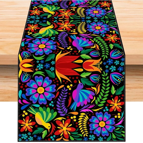 Linen Mexican Fiesta Table Runner 108 Inches Long Cinco De Mayo Tablecloth Dia De Los Muertos Decor Day of The Dead Decorations and Supplies for Home