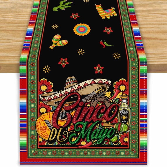 Linen Mexican Serape Cinco De Mayo Table Runner Cinco De Mayo Party Decorations Favors Decor Fiesta Themed 13.8x71 Inch