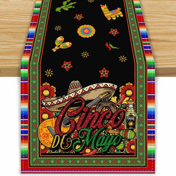 Linen Mexican Serape Cinco De Mayo Table Runner Cinco De Mayo Party Decorations Favors Decor Fiesta Themed 13.8x71 Inch