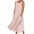 thumbnail image 1 of Linen Midi Dress for Women Plus Size Casual Sundress Summer Sleeveless Tank Dresses with Pocket, 1 of 5