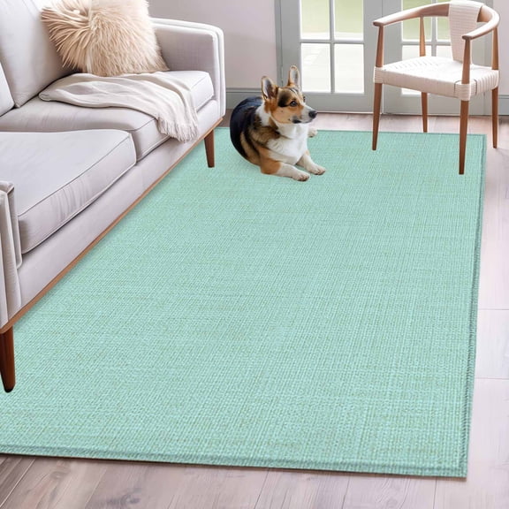 Linen Mint Green Area Rugs 2.7'x5', Washable Small Throw Rugs for Kitchen Bedroom, Modern Minimalist Pure Solid Color Indoor Outdoor Rug Non-Slip Low Pile Carpet Runner Reversible Floor Mats