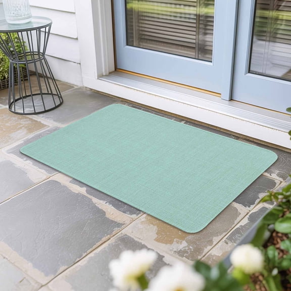 Linen Mint Green Door Mat Indoor Outdoor, Modern Minimalist Pure Solid Color Non Slip Welcome Mat with Rubber Backing, Absorbent Fabric Front Door Mats Entryway Rug for Home Patio Entrance 16"x24"