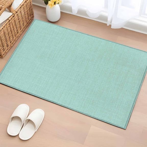 Linen Mint Green Entryway Rug 2'x3' Non Slip Front Door Mats, Modern Minimalist Pure Solid Color Entrance Rugs Indoor Outdoor Carpet, Washable Floor Mats Small Area Rug for Bedroom Kitchen