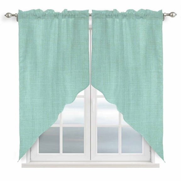 Linen Mint Green Kitchen Window Curtains, Swag Curtains Valance for Bedroom Living Room Bathroom, Modern Minimalist Pure Solid Color Rod Pocket Window Treatment Curtain Block Drapes 2 Panels 36"x36"