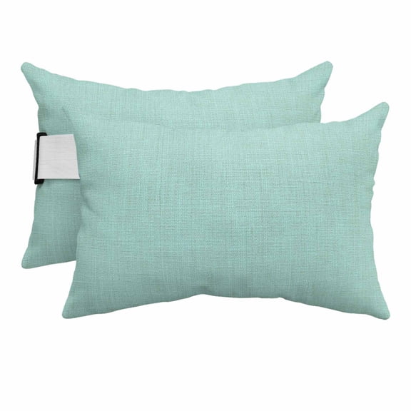 Linen Mint Green Outdoor Pillows for Chaise Lounge Chair Beach Headrest Pillow Set of 2 Waterproof Lumbar Pillows with Insert&Strap Modern Minimalist Pure Solid Color Pillow for Patio Pool 12"x20"