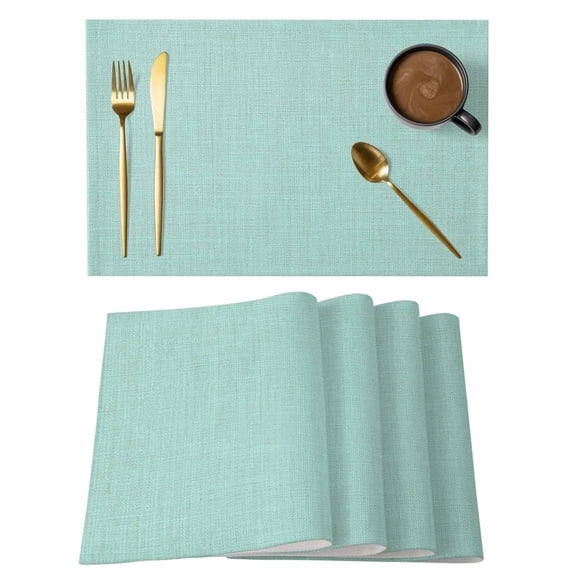 Linen Mint Green Placemats Set of 4 Modern Minimalist Pure Solid Color Place Mats Indoor Wipeable Table Mats Washable Cloth Dining Table Placemats for Kitchen Holiday Party Home Decor 13x19 Inch