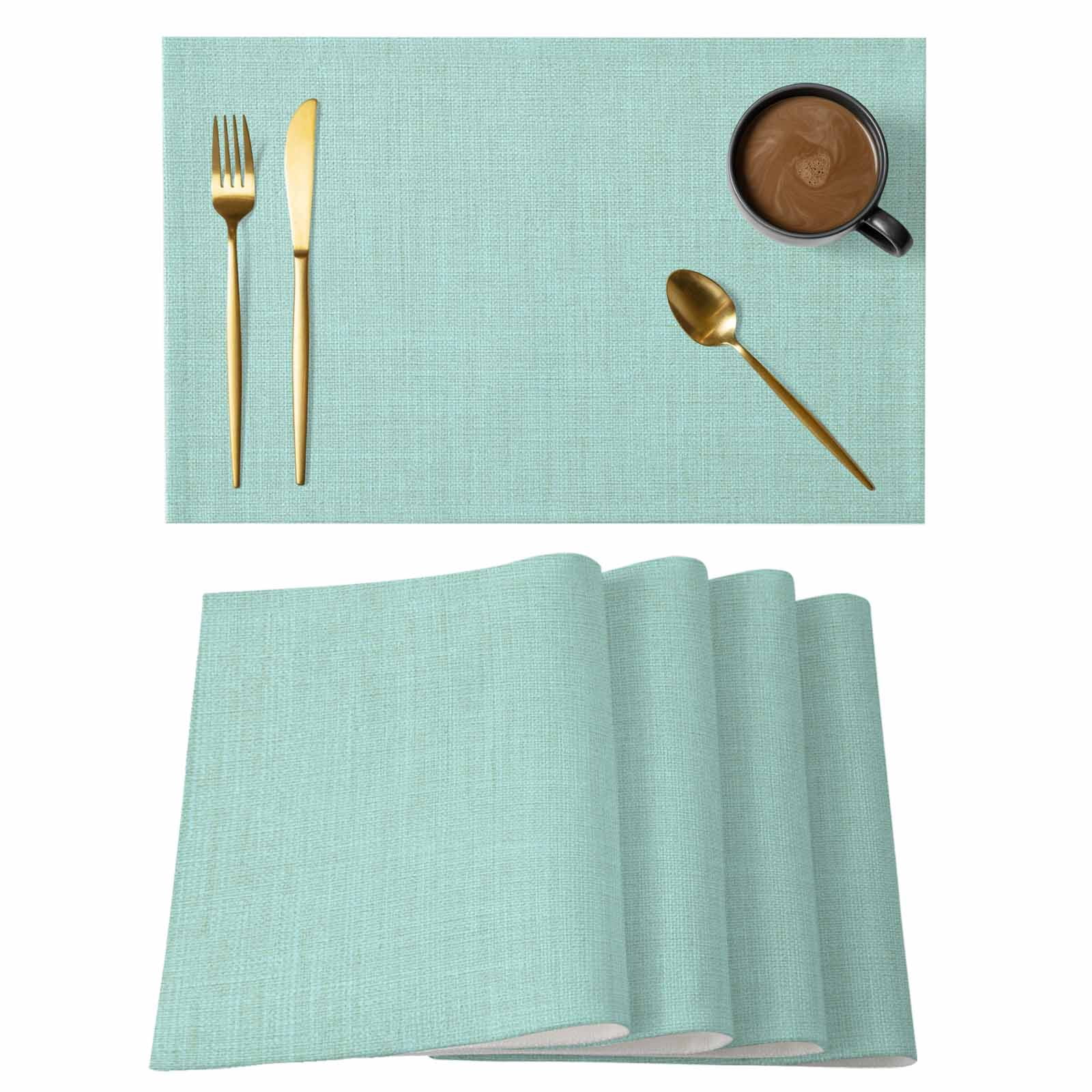 Linen Mint Green Placemats Set of 4, Modern Minimalist Pure Solid Color Placemats for Dining Table, Place Mats for Kitchen Tabletop, Waterproof Wipeable Dining Table Mats Set