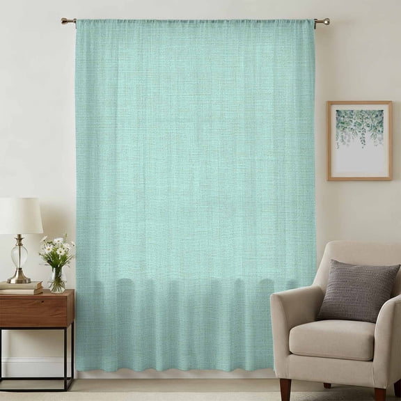 Linen Mint Green Sheer Curtains 54 Inches Long for Bedroom, Modern Minimalist Pure Solid Color Light Filtering Privacy Drapes, Breathable Semi Sheer Window Treatment for Bathroom Dining Room Kitchen