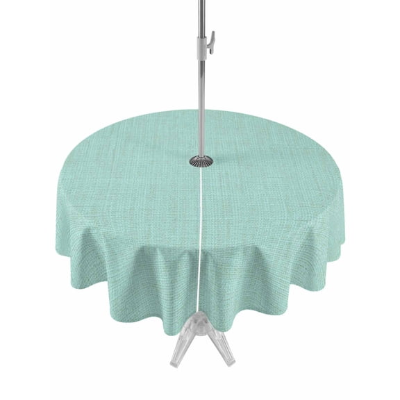 Linen Mint Green Table Cloth Round Tablecloth, Modern Minimalist Pure Solid Color Waterproof Wrinkleproof Table Cover with Umbrella Hole and Zipper for Party/Dining/Patio/Wedding 54 Inch