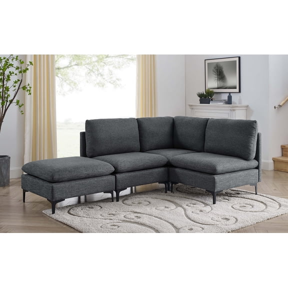 Linen Modular Sectional Sofa with Metal Legs, Modern Living Room Furniture - Sectional Sofas